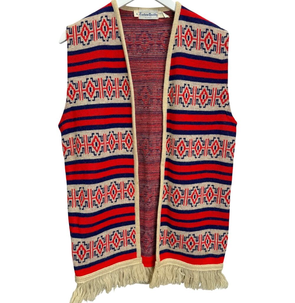 Vintage Custom Quality Woven Tapestry Vest Southwest Aztec Unisex Size M Red